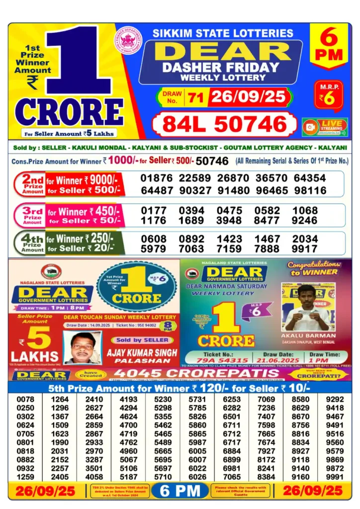 Lottery Sambad 26 Tarikh